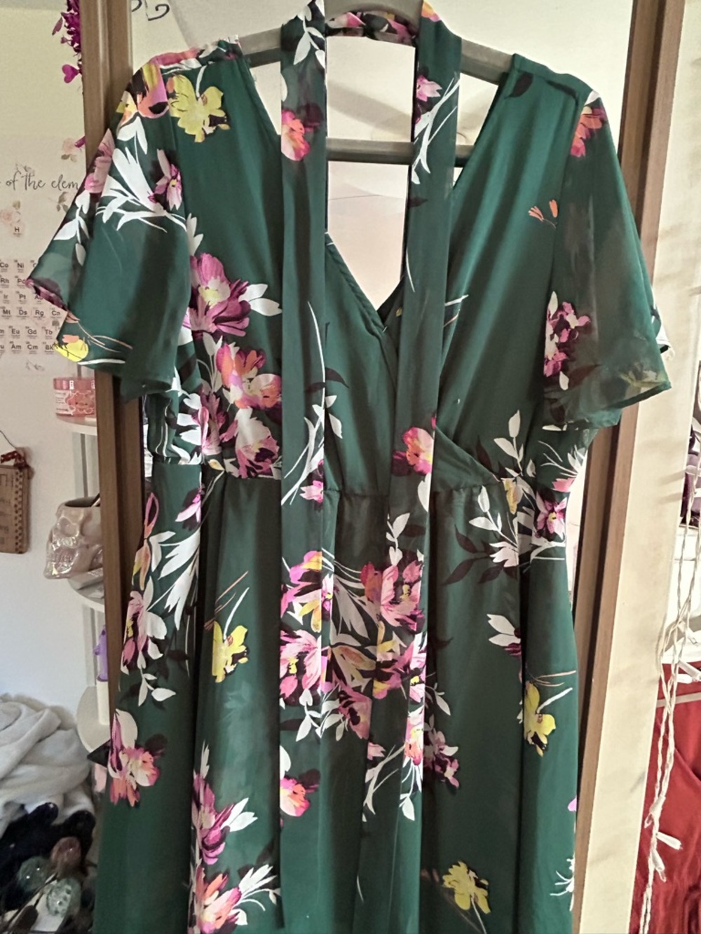 torrid Dark Green Floral Midi Dress with Pink & Yellow Blossoms